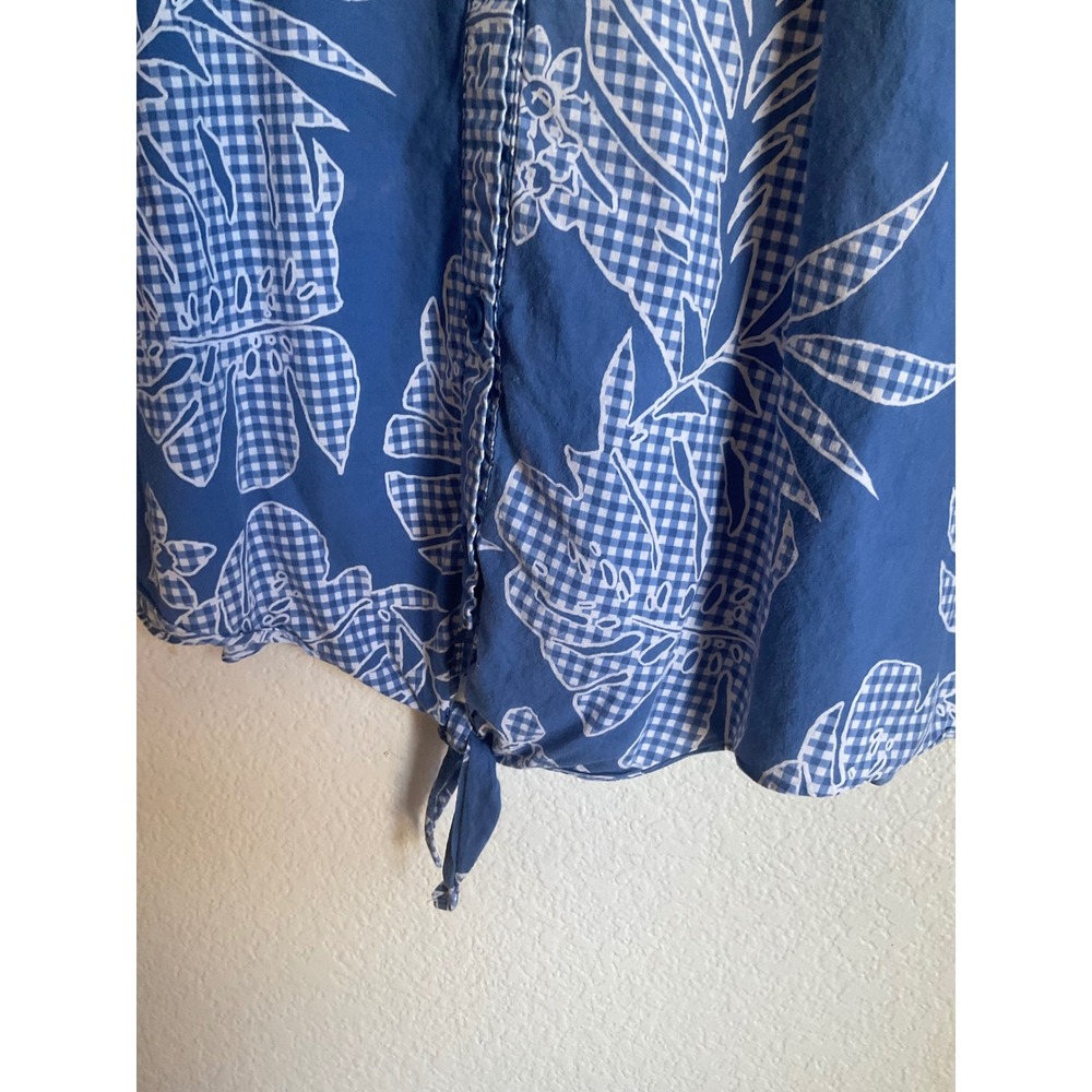 Christopher & Banks Blue White Floral Gingham Tie Front Bell Sleeve Top XL - Picture 3 of 8